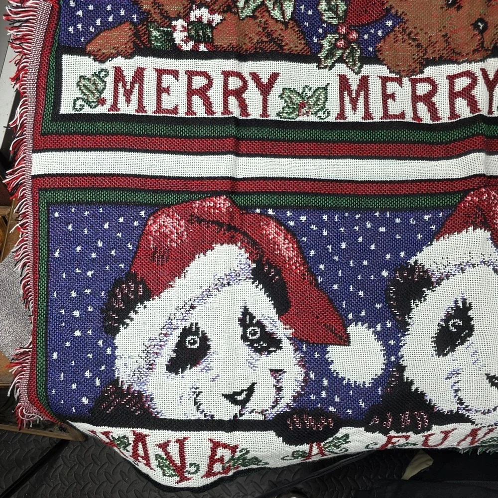 CHATHAM Panda Polar Bear Bears Santa Christmas Tapestry Throw Blanket CMI